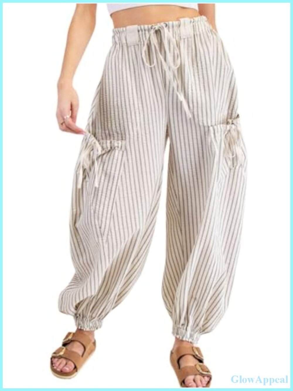 Women's Drawstring Striped Wide Leg Lounge Pants with Pockets